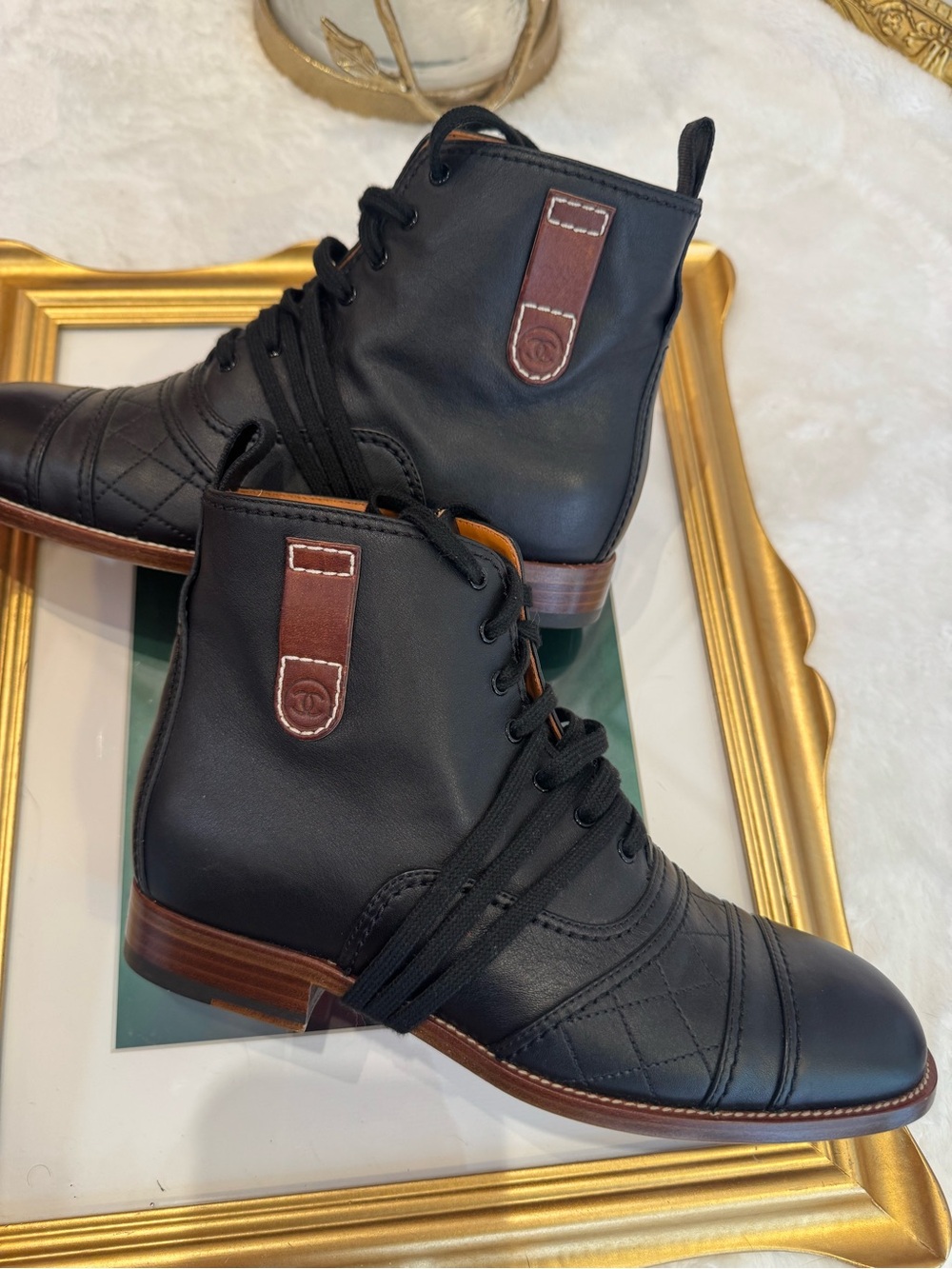 Chanel Classic Black Leather Lace-Up Ankle Boots - Women's - Picture 3 of 11